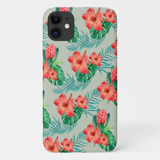 Coques Case-Mate iPhone Flore tropicale rouge sur Sage (Dos)