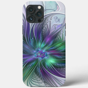 Case-Mate iPhone Case Flore vert pourpre Initiales de l'art fractal Abst