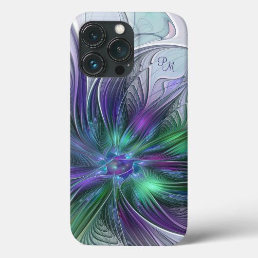 Coques Case-Mate iPhone Flore vert pourpre Initiales de l'art fractal Abst (Verso)