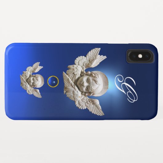 Coques Case-Mate iPhone FLORENTINE RENAISSANCE ANGEL Gem Bleu Monogramme (Dos (Horizontal))
