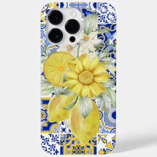 Coque Pour Pour iPhone 14 Pro Max Flores de mosaïque en bleu et jaune