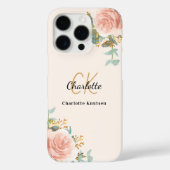 Coques Case-Mate iPhone Flores d'or rose beige monogramme élégant (Verso)
