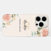 Coques Case-Mate iPhone Flores d'or rose beige monogramme élégant (Verso (horizontal))