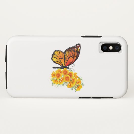 Coques Case-Mate iPhone Flower Butterfly with Yellow California Poppy (Dos (Horizontal))