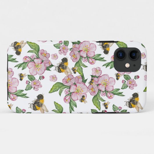 Coques Case-Mate iPhone Flower pomverger avec abeilles aquarelle timon (Dos (Horizontal))