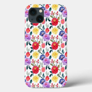 Case-Mate iPhone Case Flowers Red Blue and Purple Watercolor
