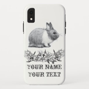 Case-Mate iPhone Case Fluffez le lapin. Carton noir monochrome