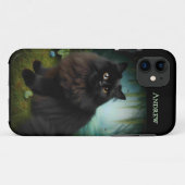 Coques Case-Mate iPhone Fluffy Chat noir en Misty Woods (Dos (Horizontal))