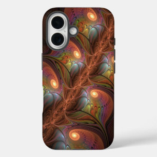 Coques iPhone 16 Fluorescent coloré Abstrait Trippy Brown Fractal