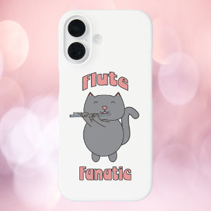 Coques iPhone 16 Flûte Fanatique Chat Gris Rose