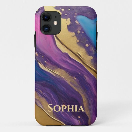 Coques Case-Mate iPhone Flux Abstrait bleu-bleu violet rose et or- (Dos)
