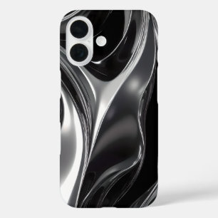 Coques iPhone 16 Flux de Chrome Liquide – Texture Métallique Abstra