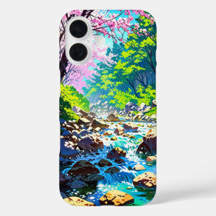 Coques iPhone 16 Flux de montagne au printemps - Paysage d'Anime