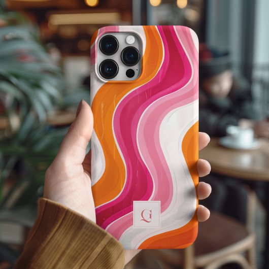 Coques Case-Mate iPhone Flux vibrant | Monogramme initial rétro funky 