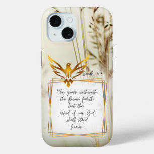 Coque Pour iPhone 15 Foi Inspirante Nature Herbe Or Colombe