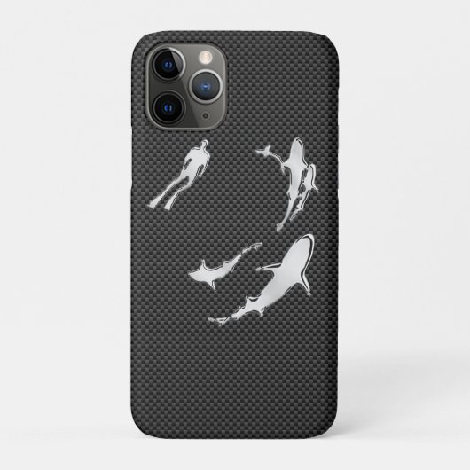 Coques Case-Mate iPhone Foie Chrome avec requins sur fibre de carbone (Dos)