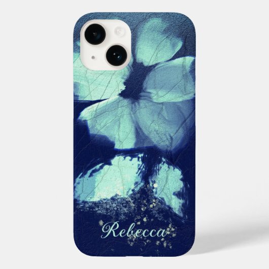 Coques Case-Mate iPhone Foil Torquoise Floral Navy Blue Script Monogramme (Verso)