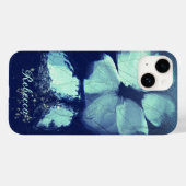 Coques Case-Mate iPhone Foil Torquoise Floral Navy Blue Script Monogramme (Verso (horizontal))
