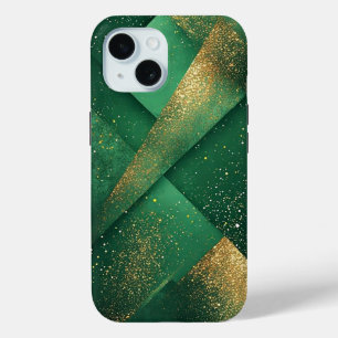 Coque Pour iPhone 15 Fond Abstrait Vert Élégant Avec Paillettes