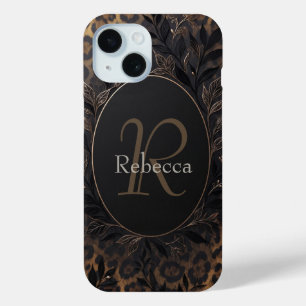 Coque Pour iPhone 15 Fond de luxe avec impression léopard et nom