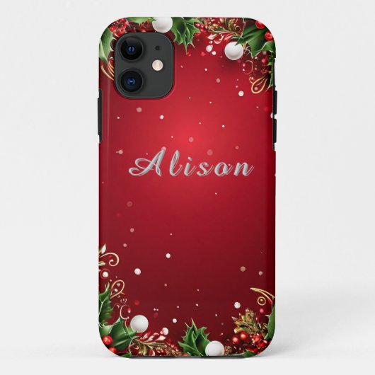 Coques Case-Mate iPhone Fond de Noël festif avec houx et baies (Dos)