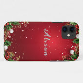 Coques Case-Mate iPhone Fond de Noël festif avec houx et baies (Dos (Horizontal))