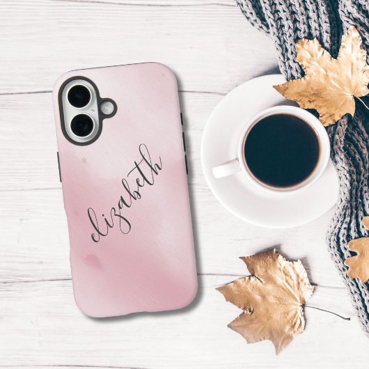 Coques Case-Mate iPhone Fond d'éclaboussure de lavis aquarelle rose Monogr