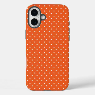 Coques iPhone 16 Plus Fond orange vif à pois sans couture