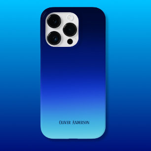 Coque Pour iPhone 14 Pro Fondu minimaliste bleu profond à aqua avec nom