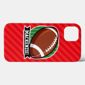Coques Case-Mate iPhone Football sur mesure sur bandes diagonales rouges (Verso (horizontal))
