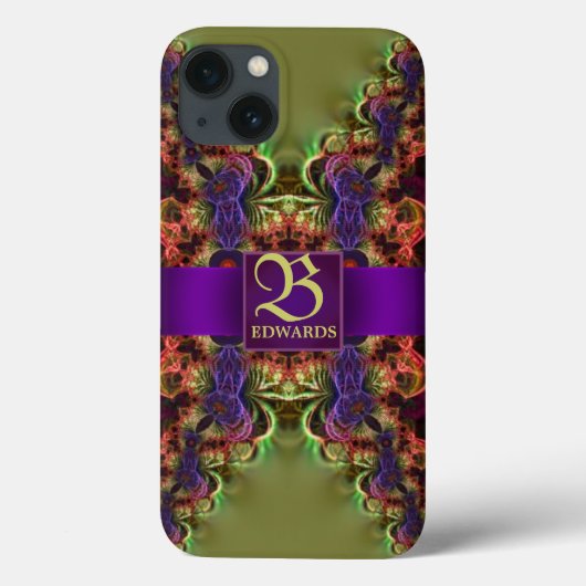 Coques Case-Mate iPhone Forêt d'Automne Broderie Art Fractal Vert Violet (Verso)