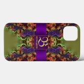 Coques Case-Mate iPhone Forêt d'Automne Broderie Art Fractal Vert Violet (Verso (horizontal))