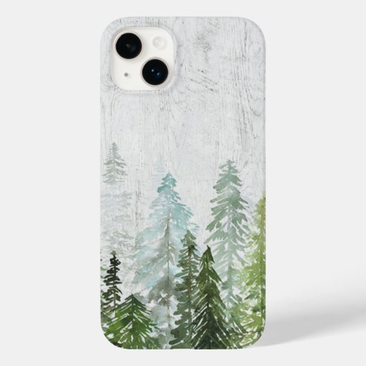 Coques Case-Mate iPhone Forêt de pin d'aquarelle rustique sur bois Texté (Verso)