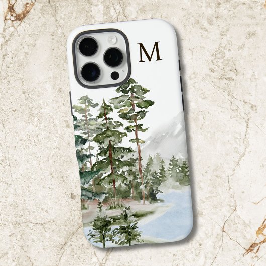 Coques Case-Mate iPhone Forêt de pins verts et lac monogrammés