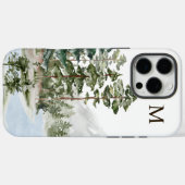 Coques Case-Mate iPhone Forêt de pins verts et lac monogrammés (Verso (horizontal))