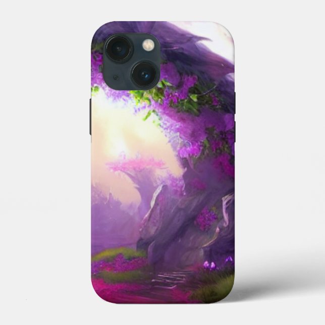 Coques Case-Mate iPhone Forêt enchantée avec fleurs pourpres florissantes (Verso)