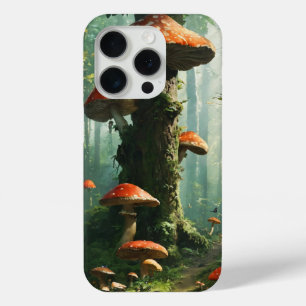 Coque iPhone 15 Pro forêt magique, volée agarique, forêt féerique, bou