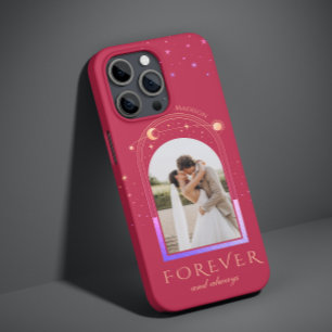 Coque Pour iPhone 14 FOREVER ET TOUJOURS Mariage Magenta Photo céleste