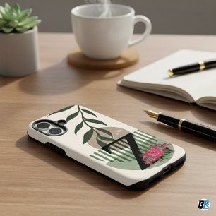 Coques iPhone 16 Forme botanique Boho Retro avec nom 1er Capital Z