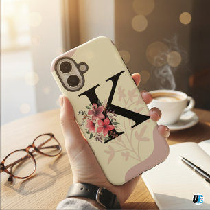 Coques iPhone 16 Forme Botanique Boho Rétro Avec Nom 1re Lettre Maj