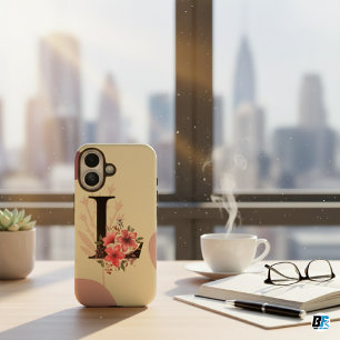 Coques iPhone 16 Forme Botanique Boho Rétro Avec Nom 1re Lettre Maj