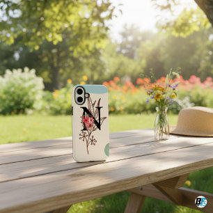 Coques iPhone 16 Plus Forme Botanique Boho Rétro Avec Nom 1re Lettre Maj