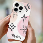 Case-Mate iPhone Case Formes Abstraites tendance personnalisées rose<br><div class="desc">Rendez votre téléphone unique avec ce joli coque blanc et rose vif décoré d'un motif fleuri abstrait en noir. Vous pouvez le customiser en changeant le nom ou en le faisant un monogramme.</div>
