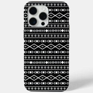 Coque iPhone 15 Pro Max Formes aztèques Motif blanc gris noir
