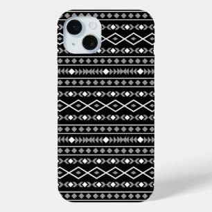 Coque iPhone 15 Mini Formes aztèques Motif blanc gris noir