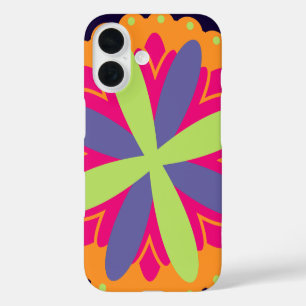 Coques iPhone 16 Formes florales orange vibrant