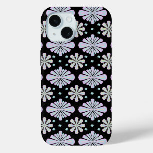 Coque Pour iPhone 15 Formes florales pastel sur fond noir