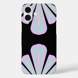 Coques iPhone 16 Plus Formes florales pastel sur fond noir