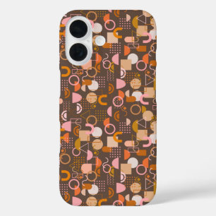 Coques iPhone 16 Formes géométriques rétro en rose Brown et orange