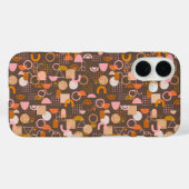 Coques Case-Mate iPhone Formes géométriques rétro en rose Brown et orange (Verso (horizontal))